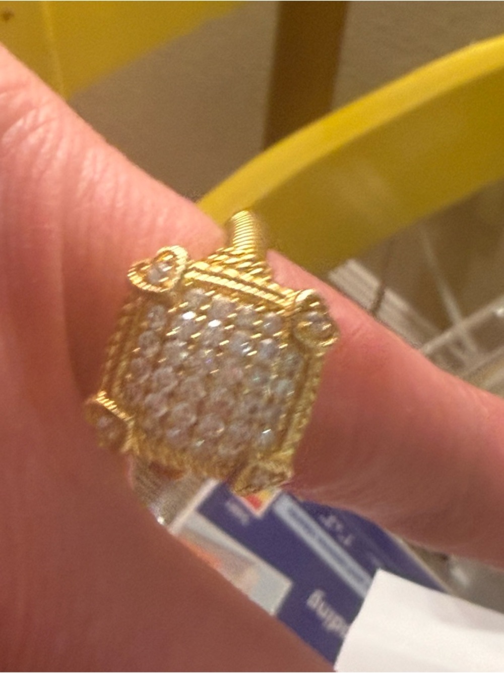 Judith Ripka Gold-Tone Pave Square Cocktail Ring with Clear Stones